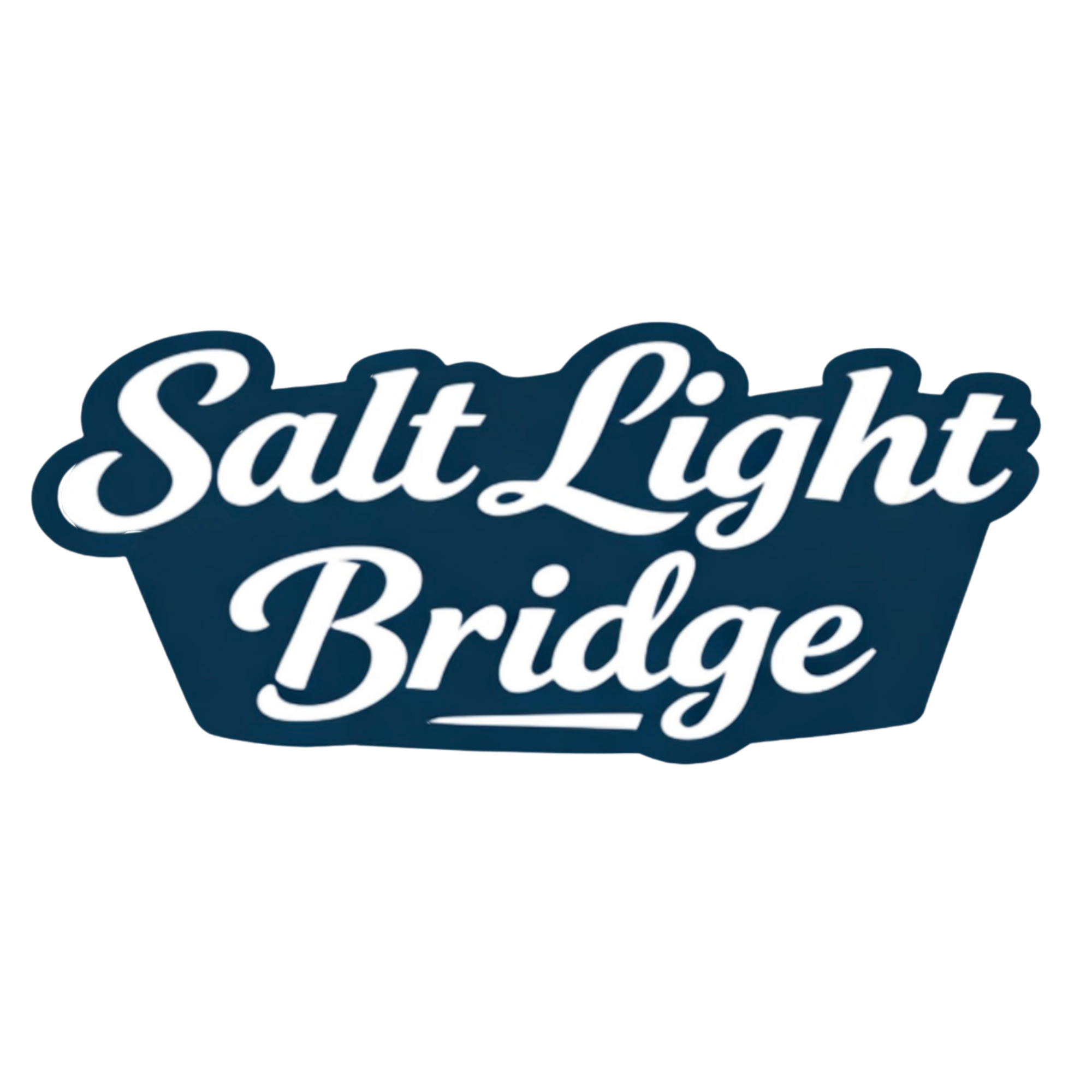 Salt Light Bridge Stacked White  Scroll Font Logo Outlined in Navy